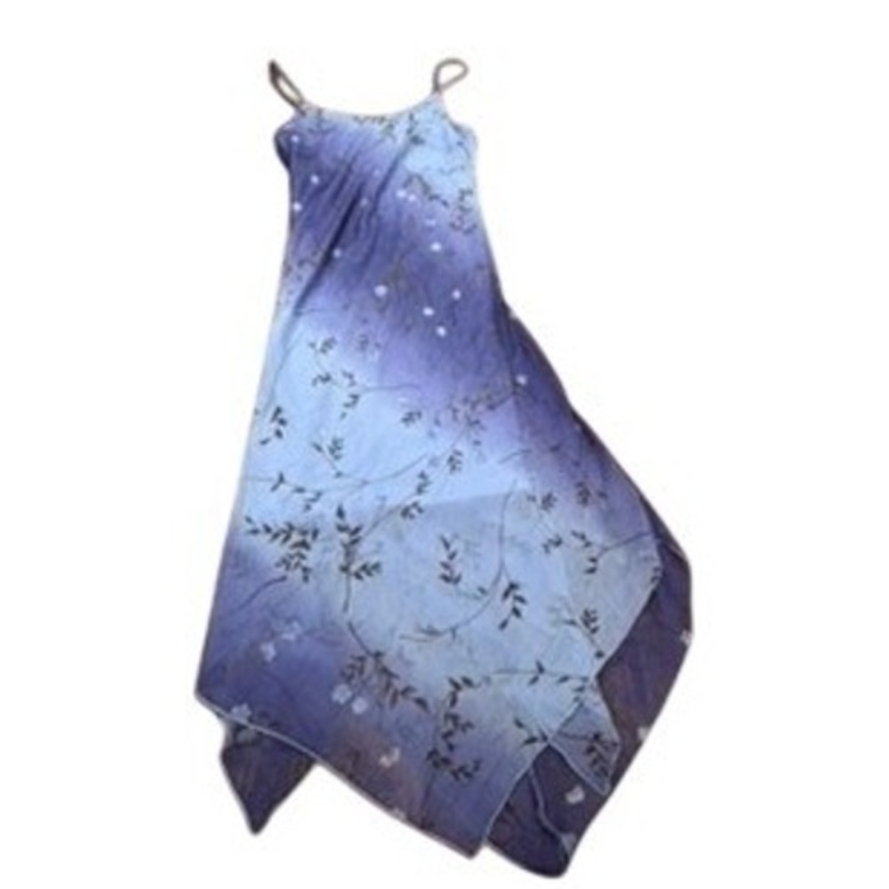 Rampage Vintage Blue Purple‎ Ombre Floral Handkerchief Hem Midi Dress Size 5